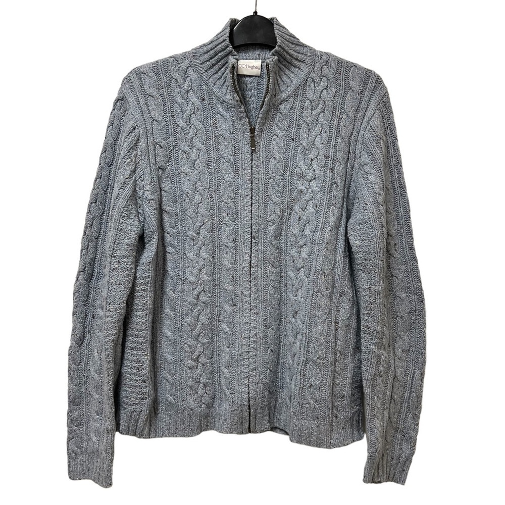 Vintage CC Hughes Cable Knit Zip Front Cardigan Sweater Size Medium